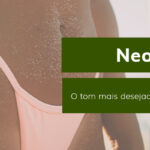 Biquíni neon rosa com texto "Neon" e "O tom mais desejado do momento!" ao lado.