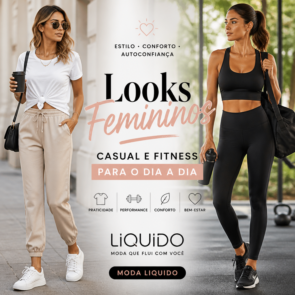 Illustration of Looks Femininos Casual e Fitness para o Dia a Dia | Moda Liquido